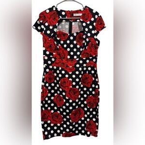 Grace Karin Polka Dots and Roses Pencil Dress